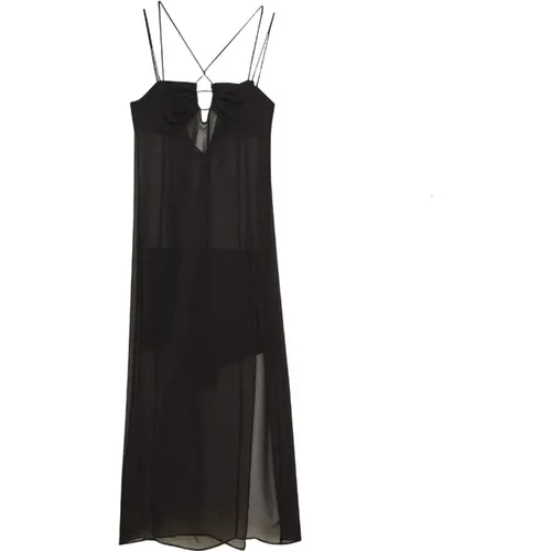 Schwarzes Georgette-Kleid mit gekreuzten Rückenriemen - PATRIZIA PEPE - Modalova
