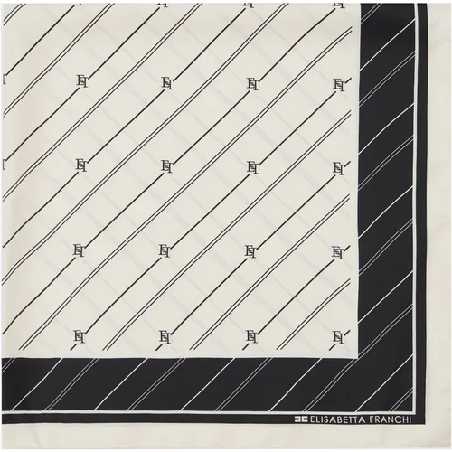 Striped Silk Twill Scarf with Logo , female, Sizes: ONE SIZE - Elisabetta Franchi - Modalova