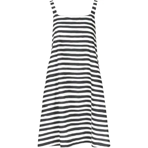 Striped Poplin Square Neck Dress , female, Sizes: S, L, M, XS - Douuod Woman - Modalova