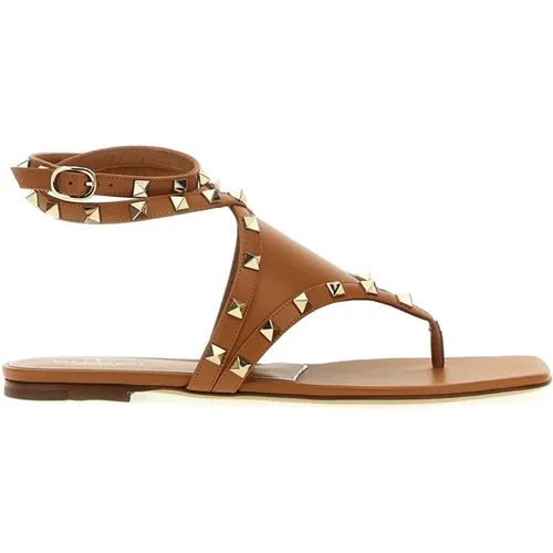 Studded Flat Sandals Women Leather Italy , female, Sizes: 3 UK, 6 UK - Valentino Garavani - Modalova