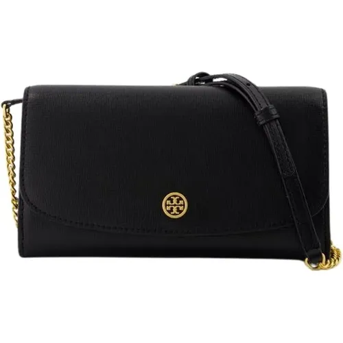 Schwarze Lederbrieftasche an Kette - TORY BURCH - Modalova