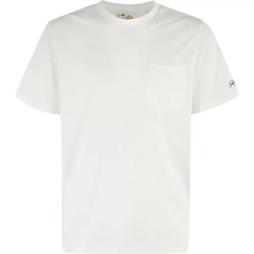 Leinen T-Shirt mit Fronttasche , Herren, Größe: M - MC2 Saint Barth - Modalova