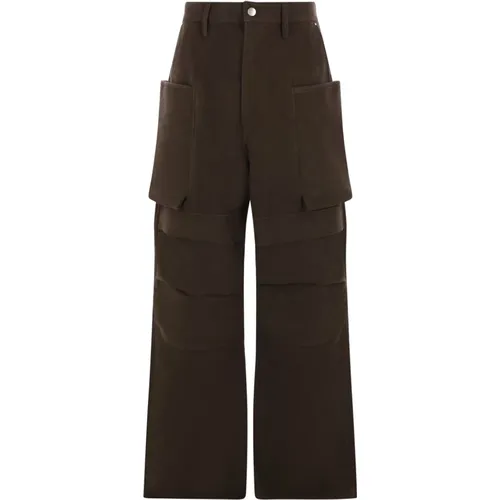 Cargo trousers in dark cotton , male, Sizes: W28, W30 - Rick Owens - Modalova