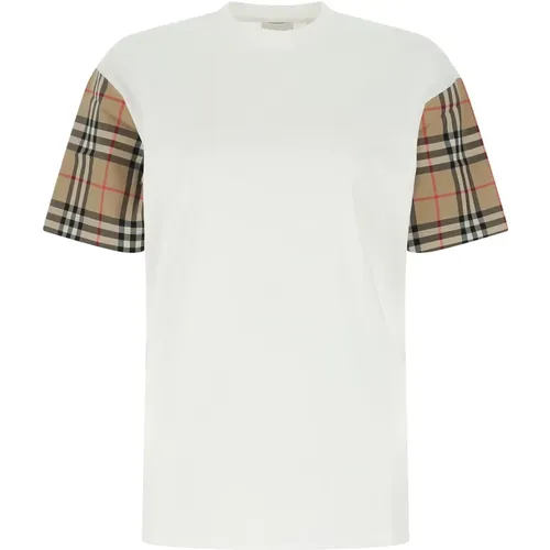 Lässiges Baumwoll-T-Shirt,Vintage Check-Ärmel T-Shirt Weiß - Burberry - Modalova