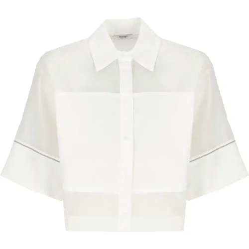 Cotton Silk Shirt Collar Short Sleeves , female, Sizes: M, S - PESERICO - Modalova