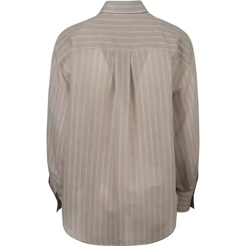 Womens Clothing Shirts Grigio Bianco Ss24 , female, Sizes: M - BRUNELLO CUCINELLI - Modalova