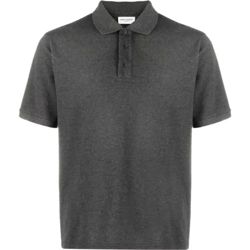 YSL Logo Polo Shirt Dark Grey , male, Sizes: L - Saint Laurent - Modalova