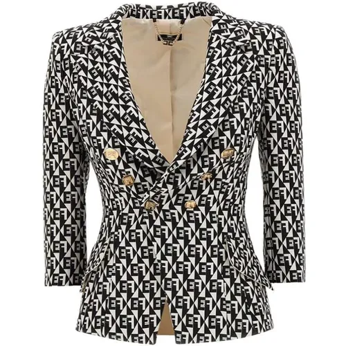 Diamond Print Blazer , female, Sizes: XS - Elisabetta Franchi - Modalova