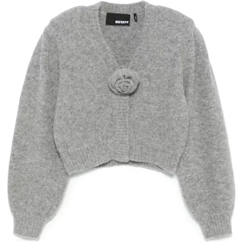 Grey Knit Sweater with Floral Appliqué , female, Sizes: S - Rotate Birger Christensen - Modalova