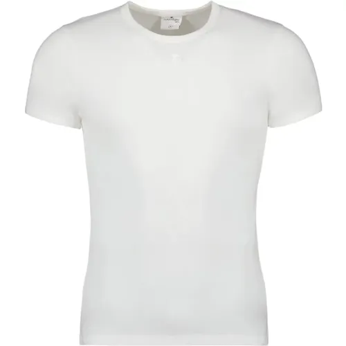 Kontrast-T-Shirt, Kurzarm, Besticktes Logo , Herren, Größe: L - Courrèges - Modalova