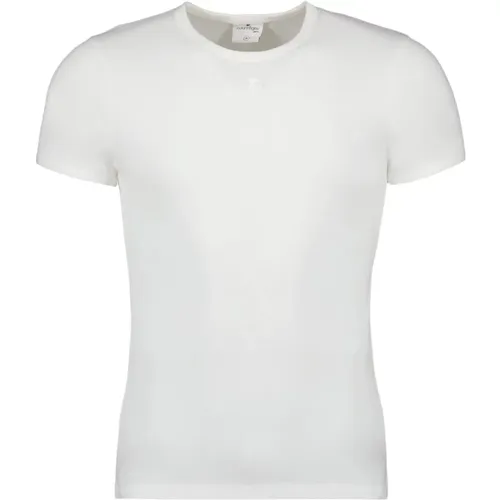 Kontrast-T-Shirt, Kurzarm, Besticktes Logo , Herren, Größe: XL - Courrèges - Modalova