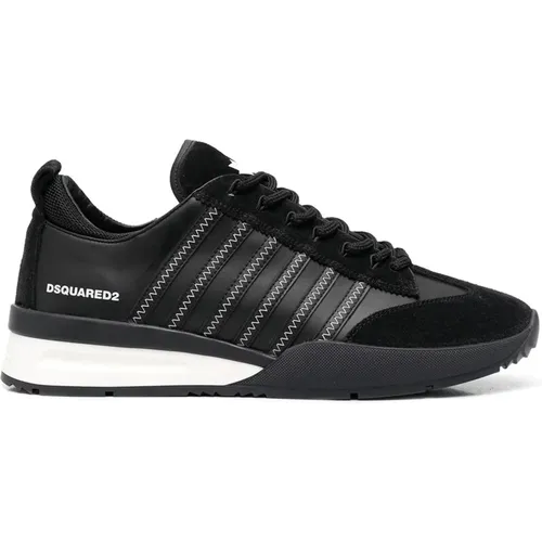 Schwarze Ledersneakers mit Wildlederdetail , Herren, Größe: 40 EU - Dsquared2 - Modalova