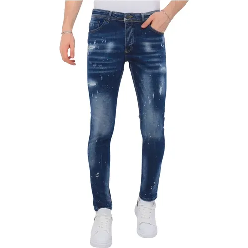 Mr. Paint Splatter Stonewashed Jeans Slim Fit -1077 , male, Sizes: W34, W29, W36, W33, W31, W32, W38, W30 - Local Fanatic - Modalova