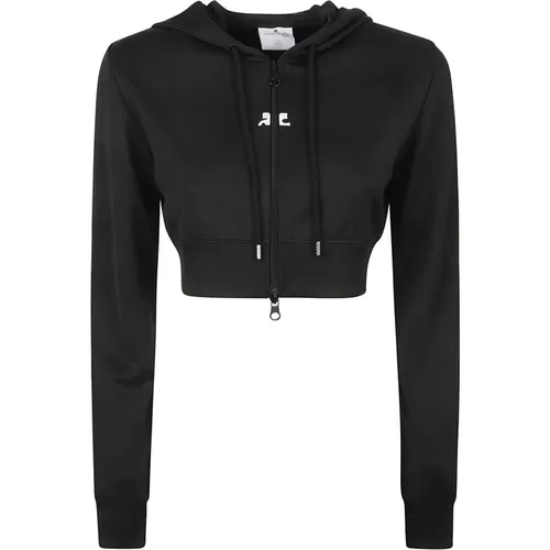 Schwarze Sweaters - Cropped Jacke , Damen, Größe: M - Courrèges - Modalova
