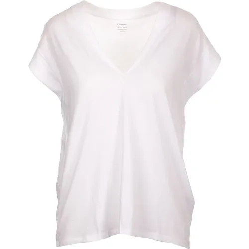 V-Neck Pima Cotton T-Shirt , female, Sizes: M, XS - Frame - Modalova