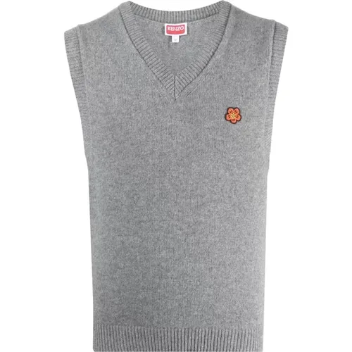 Flower Crest Wool Vest Grey , male, Sizes: L, XL - Kenzo - Modalova