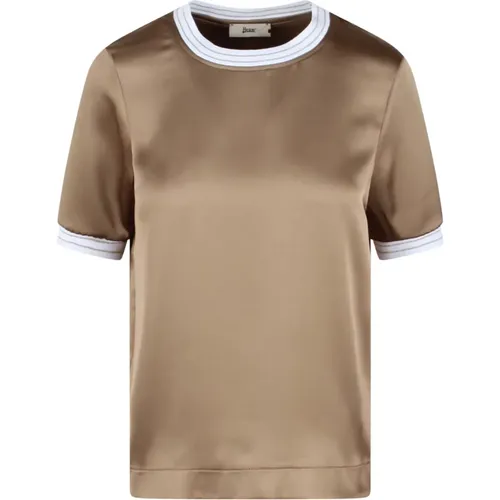 Striped Satin T-Shirt Ss24 , female, Sizes: L, XS - Herno - Modalova