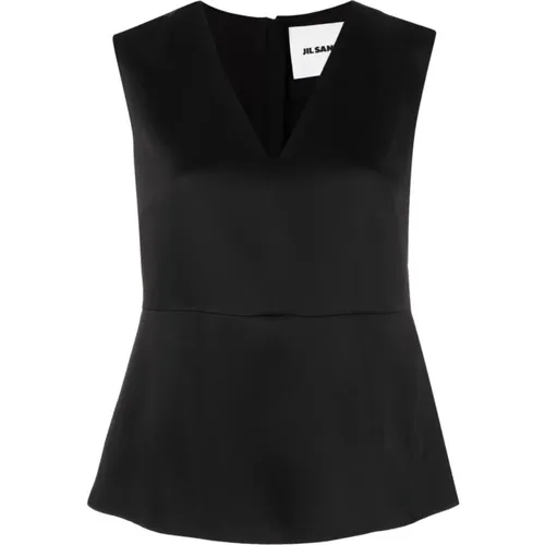 Satin Sleeveless Top with Wide Straps and Deep V-Neck , female, Sizes: L, S, M - Jil Sander - Modalova