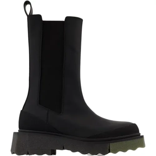 Schwarze/Grüne Leder Chelsea Stiefel mit Schwammsohle , Damen, Größe: 37 EU - Off White - Modalova