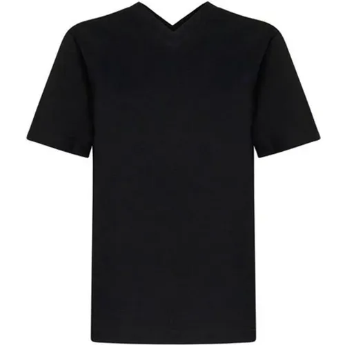 Schwarzes Baumwoll-T-Shirt mit V-Ausschnitt , Damen, Größe: M - Bottega Veneta - Modalova