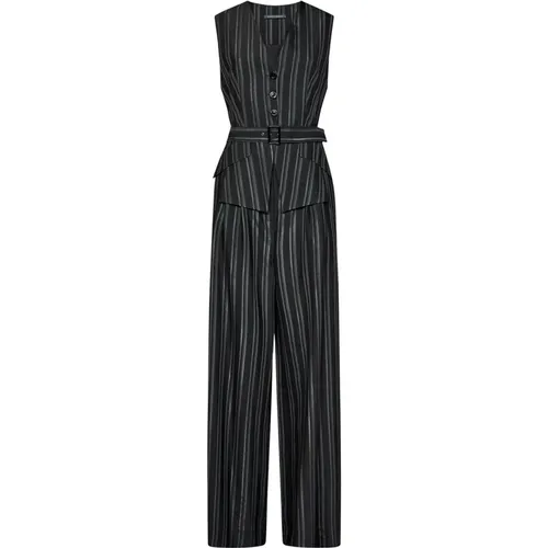 Grey Striped Crepe Jumpsuit , female, Sizes: S - alberta ferretti - Modalova