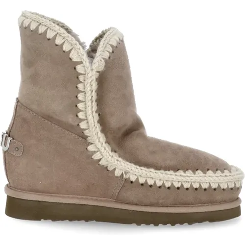 Graue Shearling-Stiefel mit Wollstich , Damen, Größe: 39 EU - Mou - Modalova