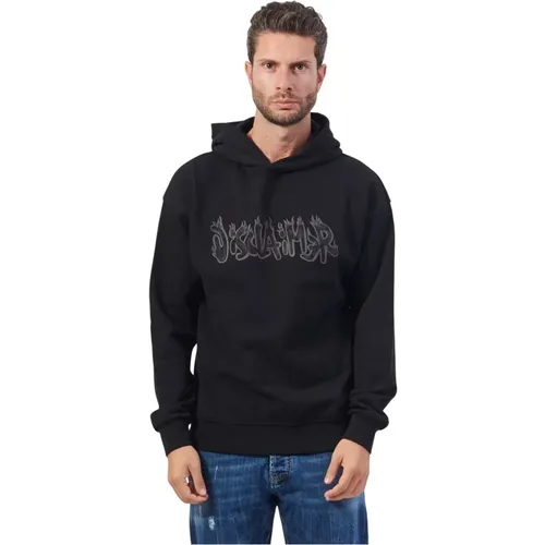 Schwarzer Hoodie mit Logo-Print vorne , Herren, Größe: L - Disclaimer - Modalova