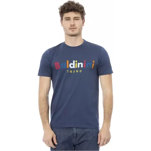 Herren Blaues Baumwoll-T-Shirt mit Frontdruck , Herren, Größe: S - Baldinini - Modalova