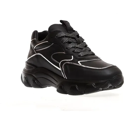 Hyperactive Schwarze und Silberne Ledersneakers - Größe 35 - Hogan - Modalova