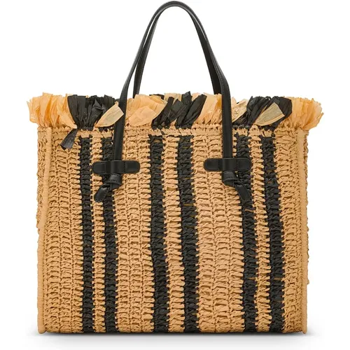 Straw Effect Shopping Bag with Crochet Work , female, Sizes: ONE SIZE - Gianni Chiarini - Modalova