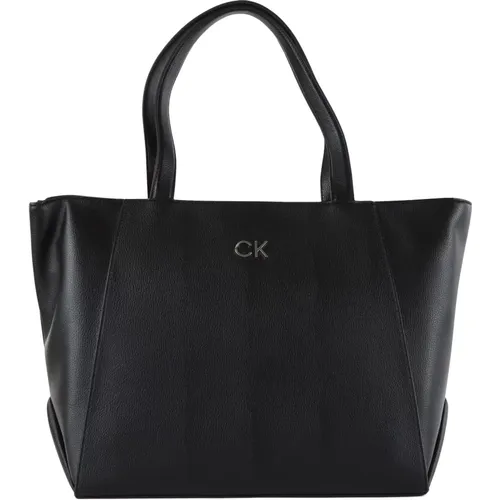 Eco-Leder Einkaufstasche mit Logoplatte , Damen, Größe: ONE Size - Calvin Klein - Modalova