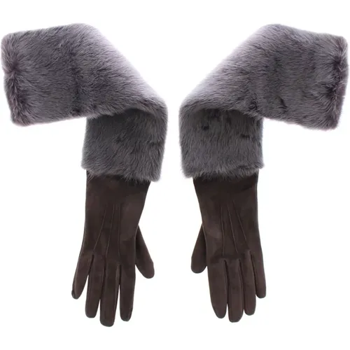 Mink Fur Lambskin Suede Leather Gloves , female, Sizes: 8 IN, 7 1/2 IN, 7 IN - Dolce & Gabbana - Modalova