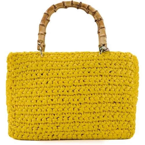 Rafia Shopper Bag with Bamboo Handle , female, Sizes: ONE SIZE - Chica London - Modalova