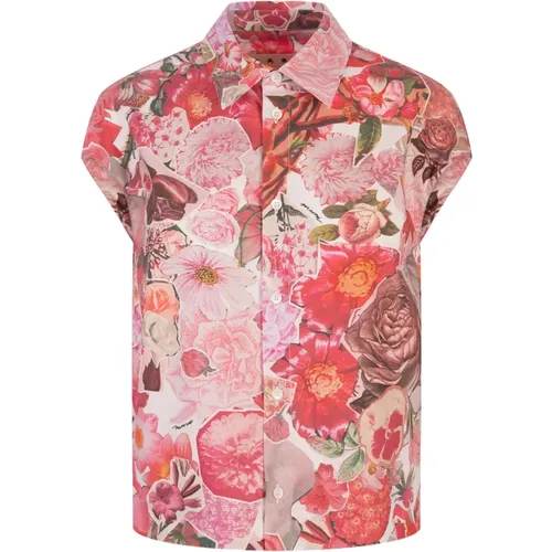 Rosa Blumige Wing-Sleeved Bluse , Damen, Größe: 2XS - Marni - Modalova