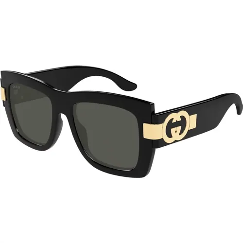 Schwarz/Graue Sonnenbrille mit Injiziertem Stoff , Damen, Größe: 54 MM - Gucci - Modalova