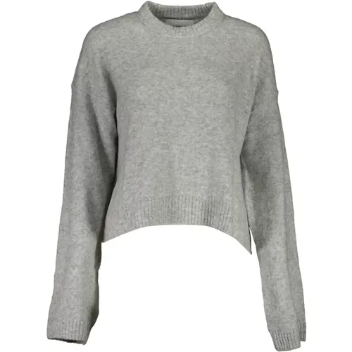 Grauer Wollpullover mit Stickerei , Damen, Größe: L - Calvin Klein - Modalova