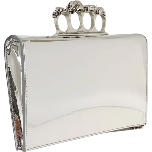 Metallic Silver Knuckle Zip Clutch Bag , female, Sizes: ONE SIZE - alexander mcqueen - Modalova