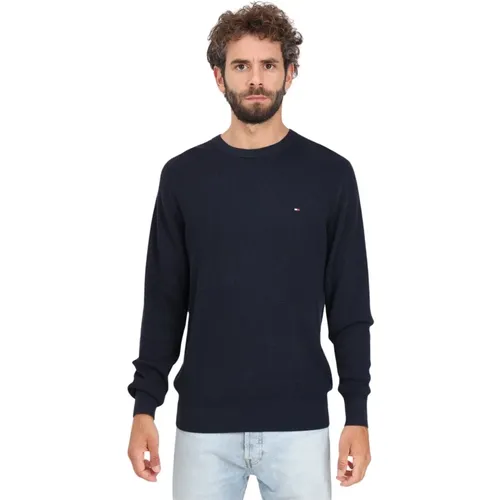 Blauer Crew-Neck Pullover mit Wabenstruktur , Herren, Größe: XL - Tommy Hilfiger - Modalova