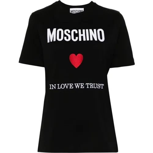 Crewneck T-shirts with Logo Embroidery , female, Sizes: 2XS, S, XS, M - Moschino - Modalova