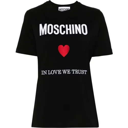 Crewneck T-shirts with Logo Embroidery , female, Sizes: L, 2XS, S, XS, M - Moschino - Modalova