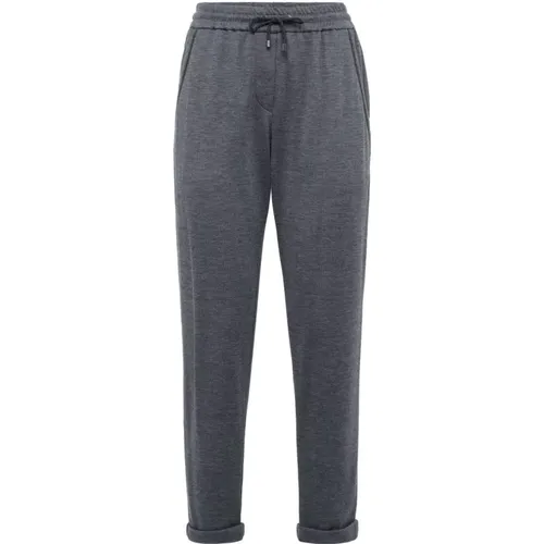 Grey Cotton-Blend Trousers with Elasticated Waistband , female, Sizes: L, XL, S - BRUNELLO CUCINELLI - Modalova