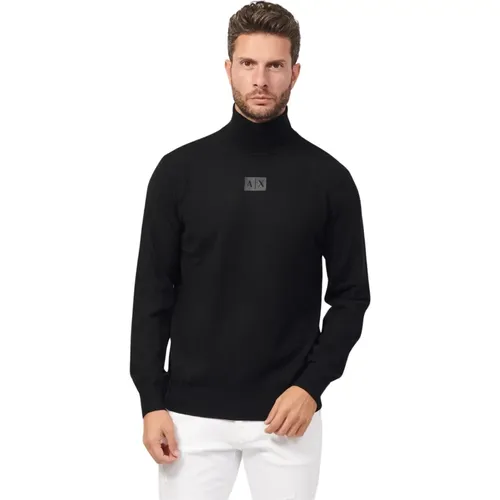 Schwarzer Pullover mit schlichtem Design und hoher Qualität , Herren, Größe: XL - Armani Exchange - Modalova