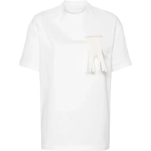 Weiße Baumwoll-Jersey-T-Shirt mit Fransiger Brosche - Jil Sander - Modalova