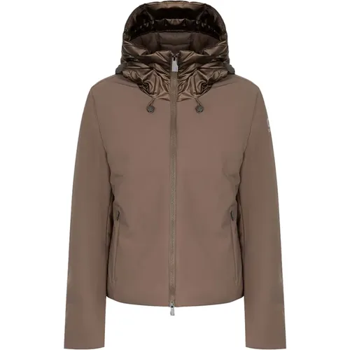 Beige Steppjacke mit laminierte Kapuze , Damen, Größe: S - Suns - Modalova