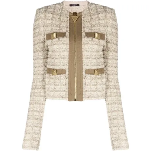 Collarless 4 pkt zipped jacket , female, Sizes: M, XS, L - Balmain - Modalova
