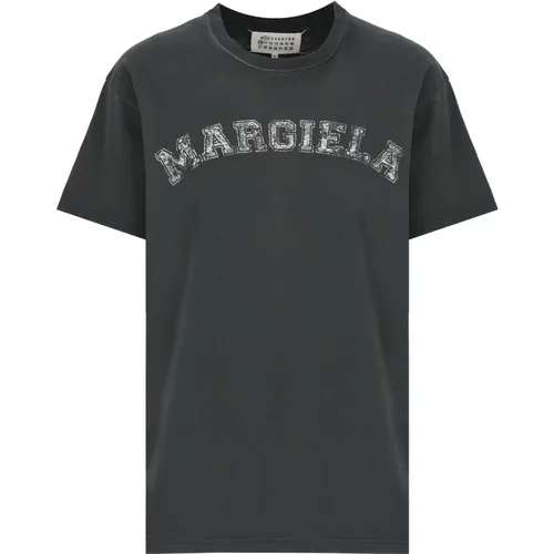 Schwarzes T-Shirt mit Kontrastdruck , Damen, Größe: L - Maison Margiela - Modalova