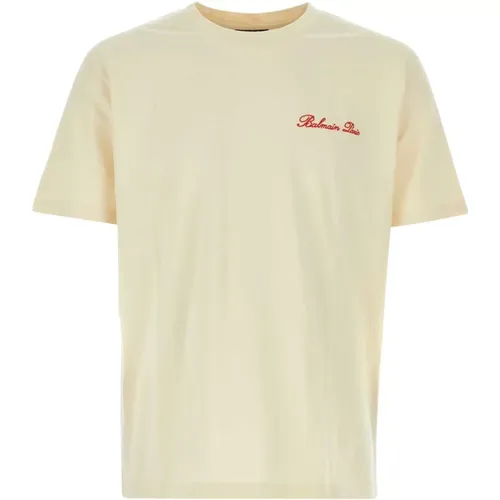 Sand Baumwoll T-Shirt , Herren, Größe: L - Balmain - Modalova