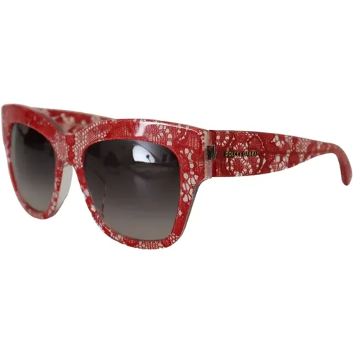 Rote Sonnenbrille mit Spitzen-Detail - Dolce & Gabbana - Modalova