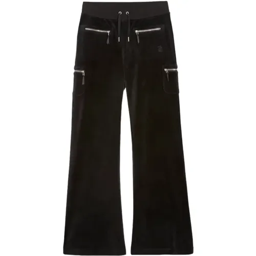 Niedrig sitzende Schwarze Samt Flare Hose , Damen, Größe: L - Juicy Couture - Modalova