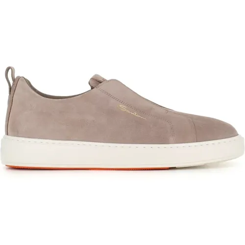 Grey Suede Round Toe Sneakers , male, Sizes: 6 UK, 7 1/2 UK, 8 UK, 9 1/2 UK, 9 UK, 10 UK, 6 1/2 UK, 11 UK, 10 1/2 UK, 7 UK, 8 1/2 UK - Santoni - Modalova